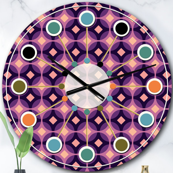 East Urban Home Retro Circular Purple and Yellow Pattern MidCentury Modern wall clock Wayfair